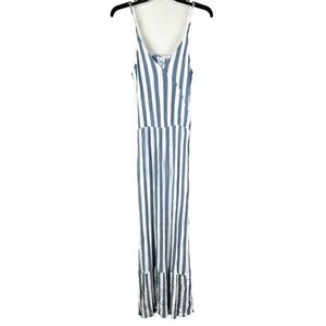 Ichi Dress Women's M Blue White Stripes‎ Viscose Maxi Tiered Sundress Cottage